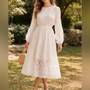 Nwt Endless Rose All Over Lace Midi Dress Cross Back Scalloped Hem size xs/small